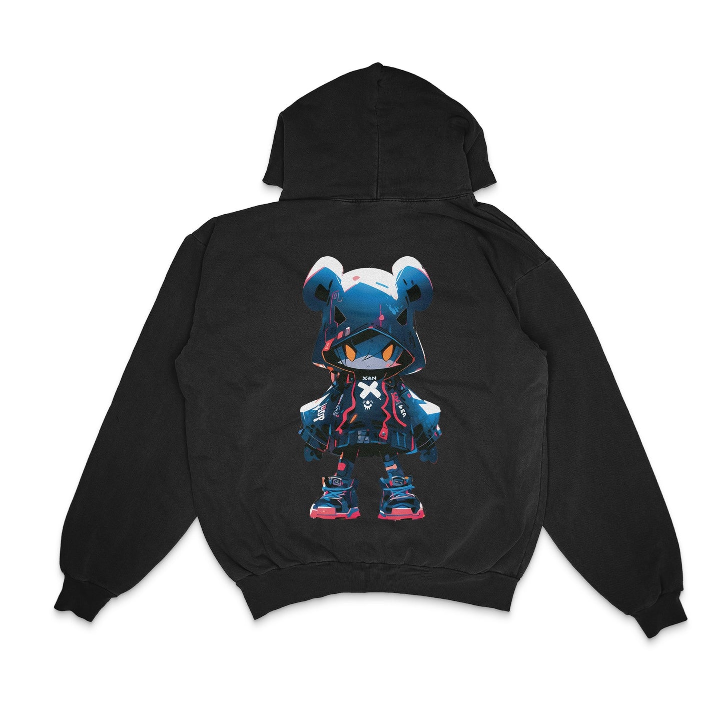 whimsical-black-hooded-jacket-cartoon-character - Back