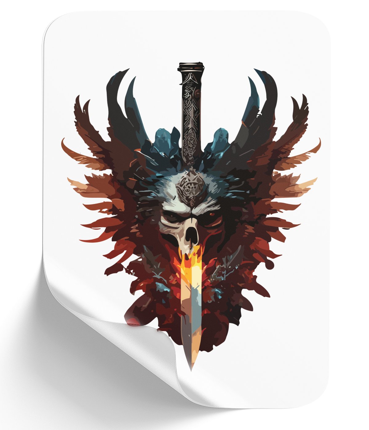 skull-warrior_-feathers-and-sword-of-power - DTF Single Peel WB