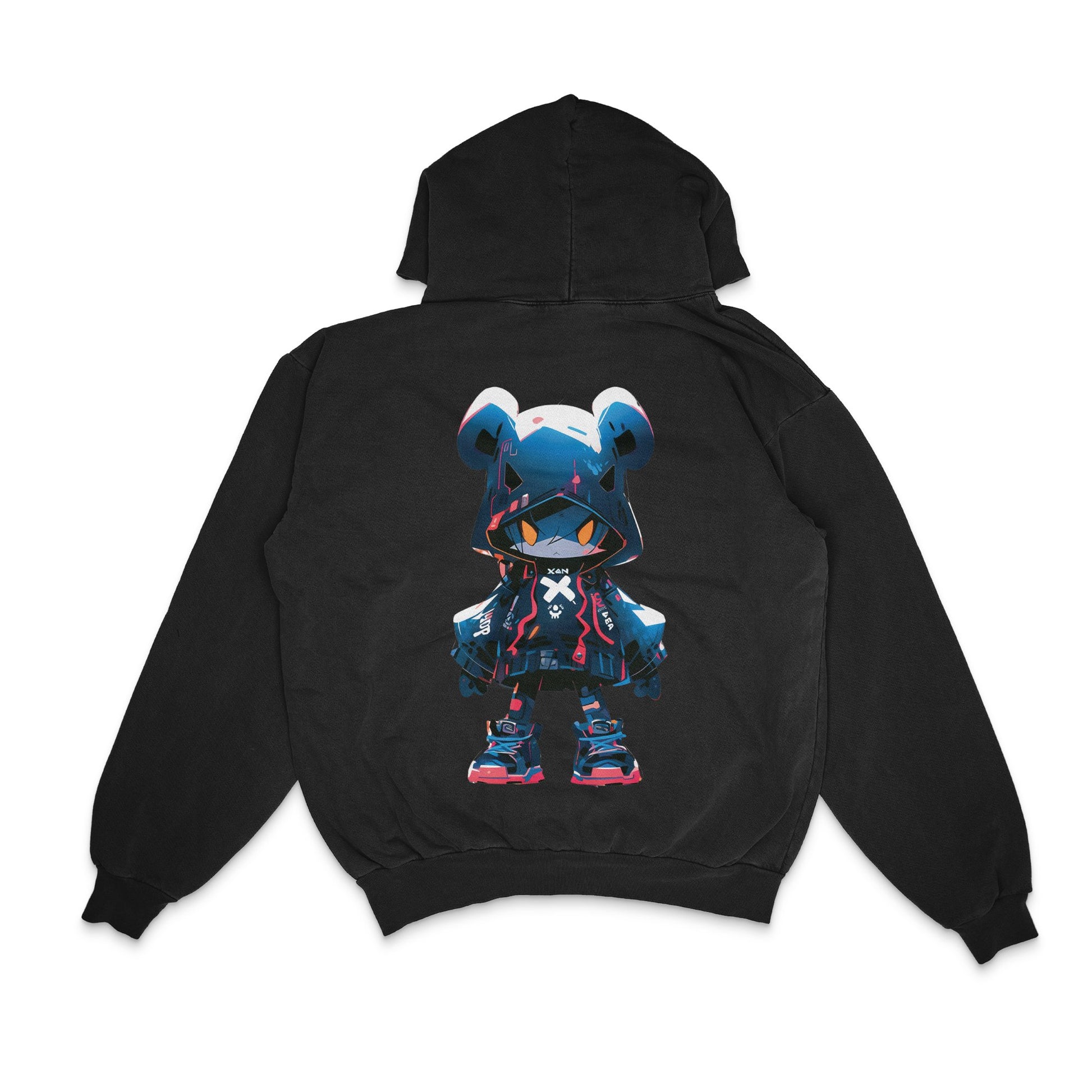 whimsical-black-hooded-jacket-cartoon-character - Back